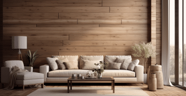 Une image présentant un mur orné de panneaux en bois, dégageant une ambiance douillette et vintage. Le grain naturel du bois fusionne sans effort avec des teintes délicates, évoquant une sensation de chaleur et de souvenance.